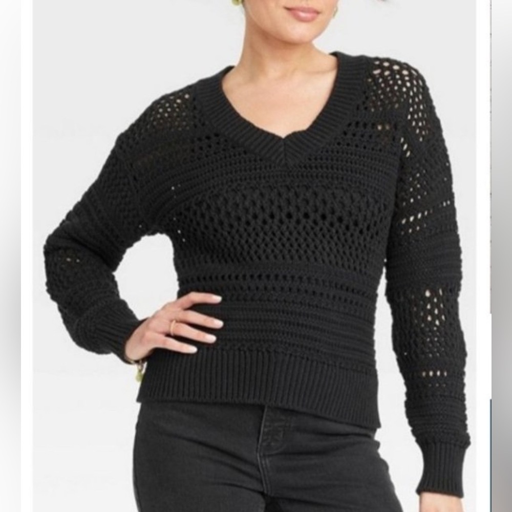 Universal Thread Openwork V-Neck Pullover Sweater - image 1